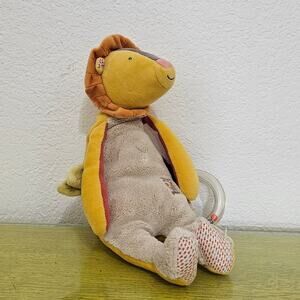 Moulin Roty Lion Les Papoum With Rattle Ring Stuffed Toy Baby Plush Yellow
